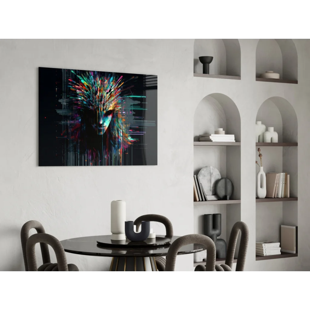 Vibrant multicolored face glass wall art on canvas
