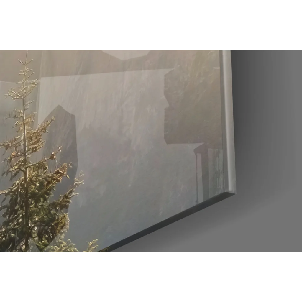 Sleek Wiz Khalifa mountain sunset glass wall art in gray beige abstract