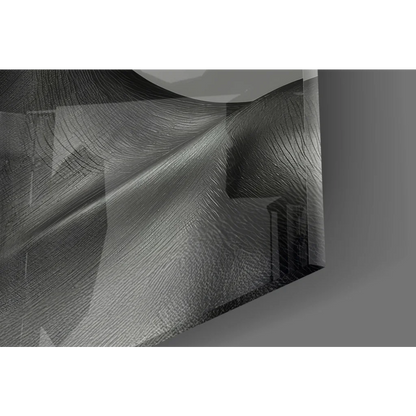 Sleek metallic silver glass wall art panel with wave patterns