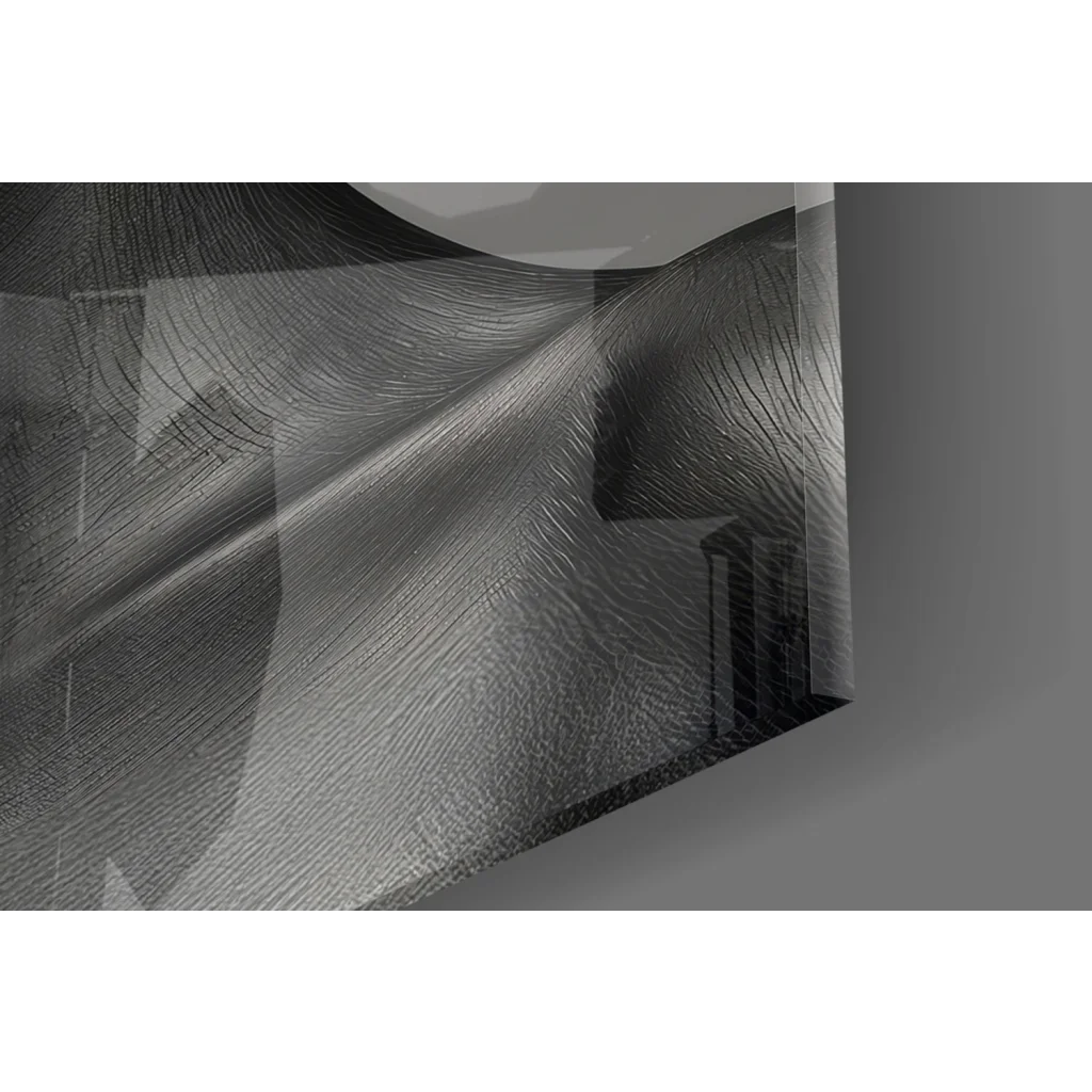 Sleek silver glass wall art with wave textures in Bold Orange Sunglasses portrait