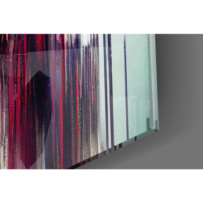 Sleek glass wall art with dripping skull, purple and green paint effects