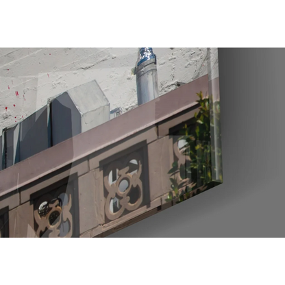 Ornate stone cornice in Banksy gas mask kid wall art print