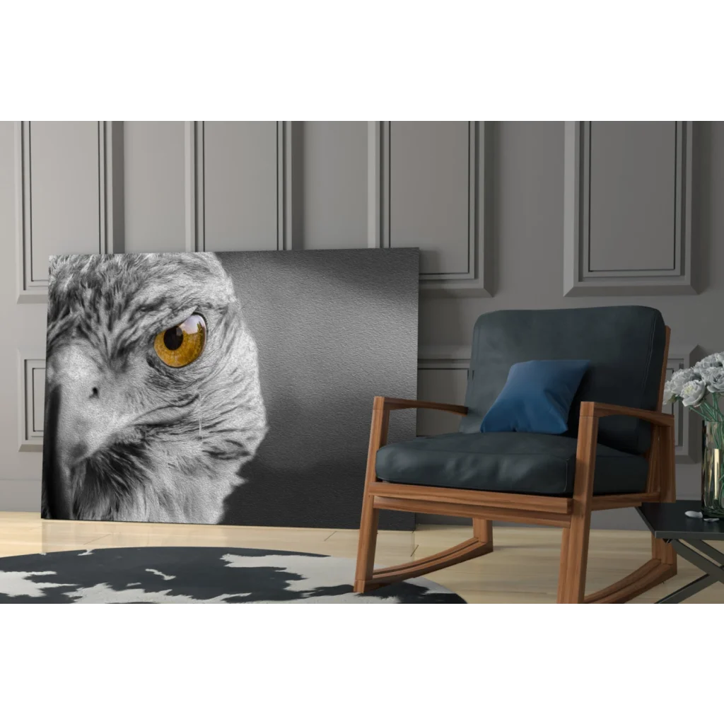 Majestic eagle golden eye black-and-white canvas wall art on gray wall