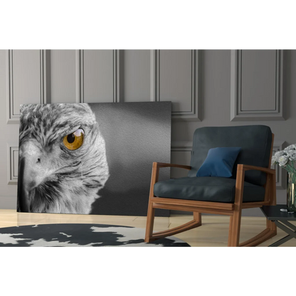 Majestic eagle golden eye black-and-white canvas wall art on gray wall