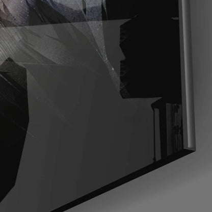 Majestic Eagle glass wall art with iridescent gold feathers and sleek black frame