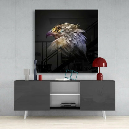 Majestic eagle glass wall art with iridescent gold feathers