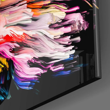 Vibrant Rainbow Eagle glass wall art with bold pink, white, red, blue strokes on black