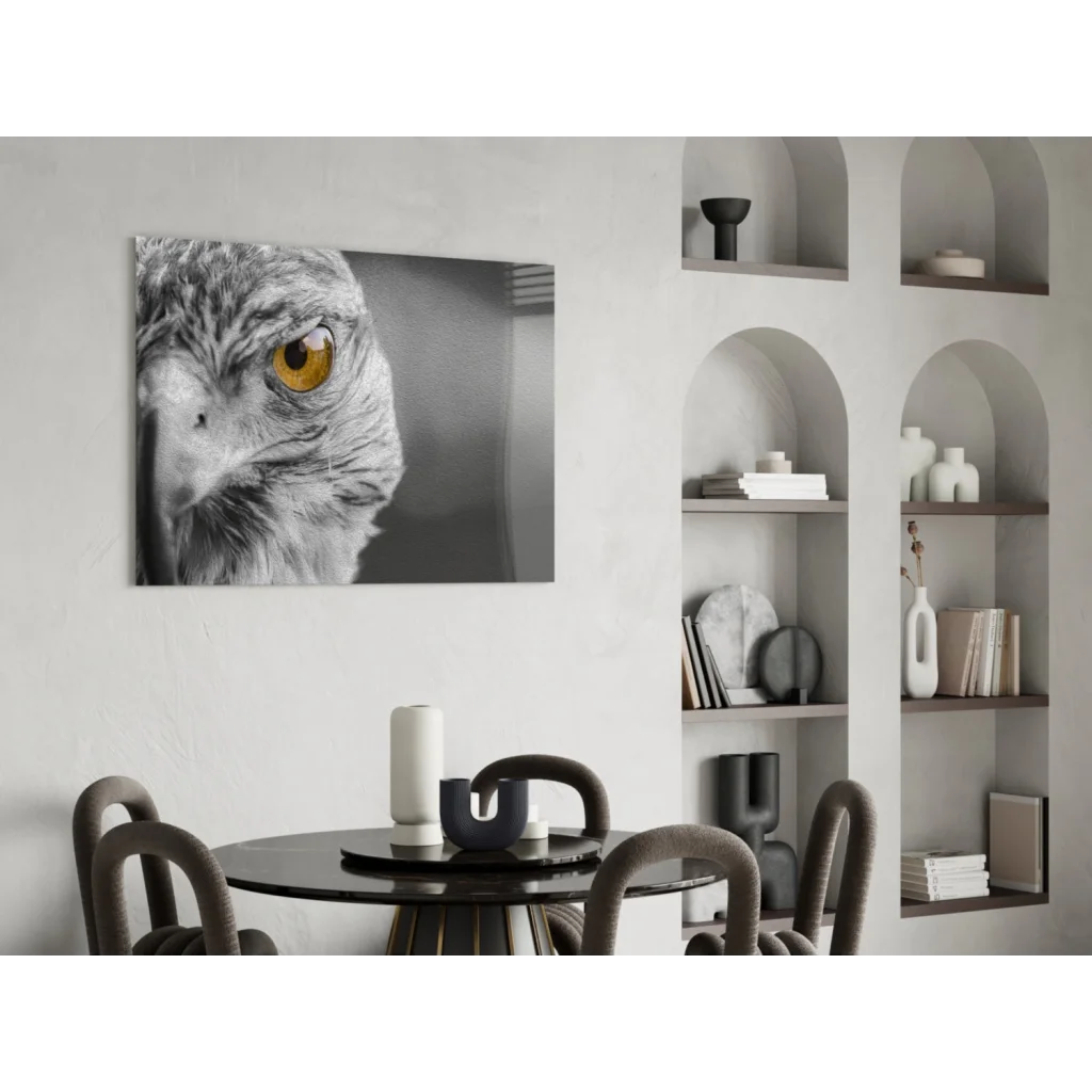 Majestic owl golden eye close-up black-and-white wall art canvas print