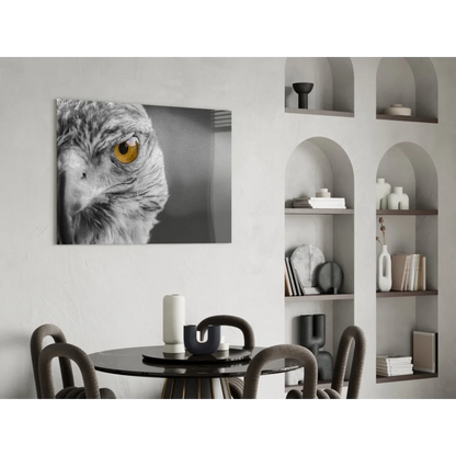 Majestic owl golden eye close-up black-and-white wall art canvas print