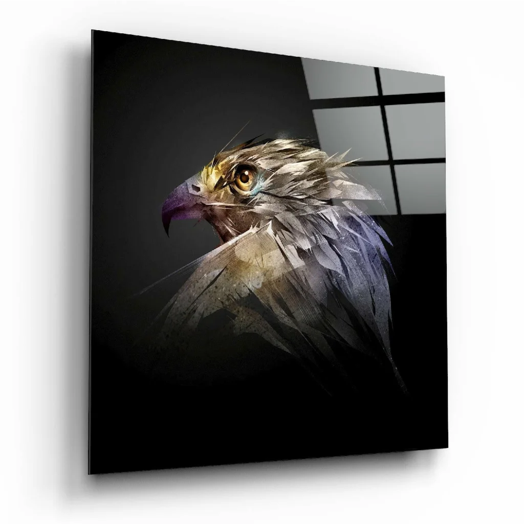 Majestic eagle glass wall art with iridescent gold feathers
