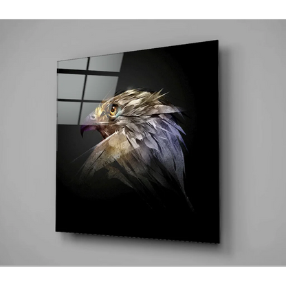 Majestic eagle glass wall art with iridescent gold feathers