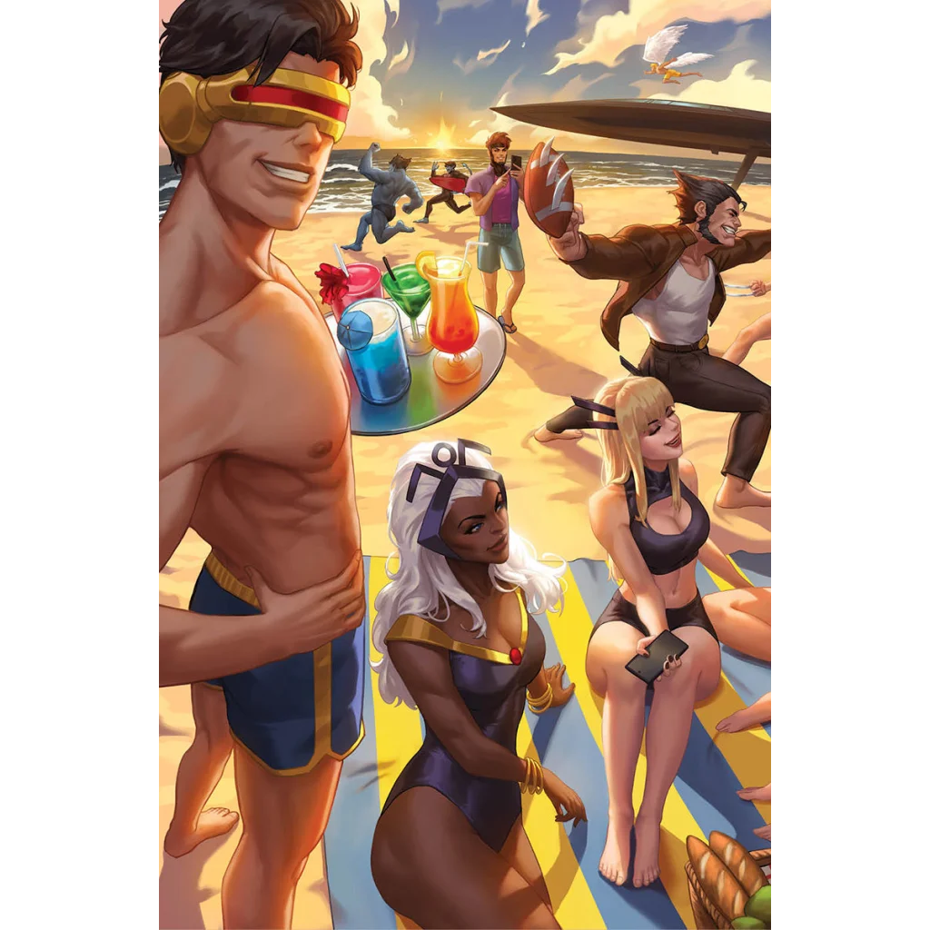 X-Men beach day comics Ejikure exclusive cover featuring heroes at the beach from Unknown Comics