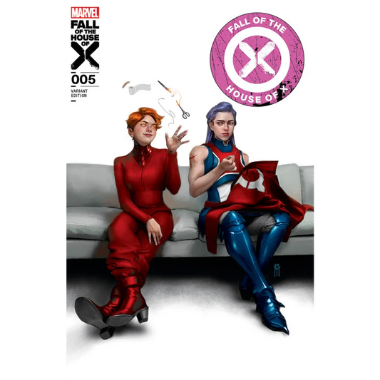 Miguel Mercado exclusive Fall of the House of X comic cover with sewing characters