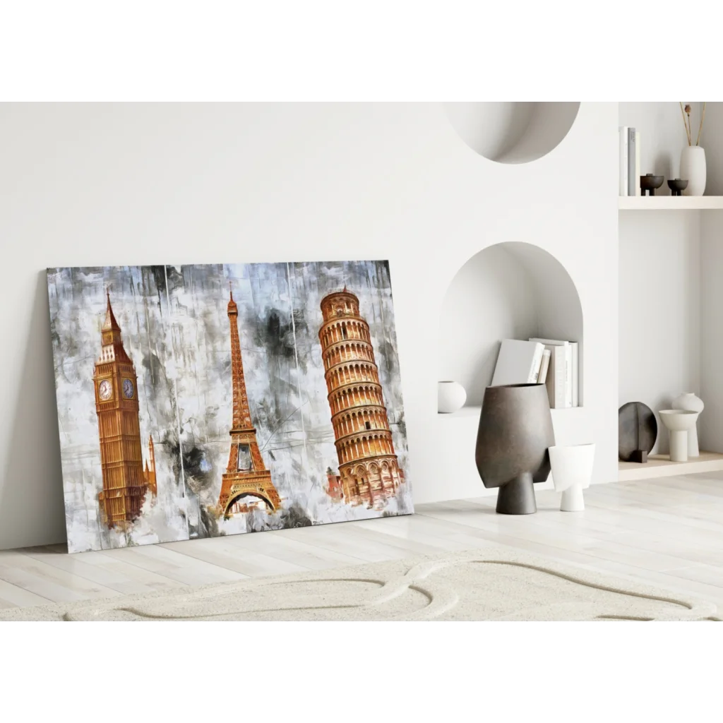 Watercolor Big Ben, Eiffel Tower, Pisa wall art canvas print