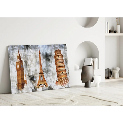 Watercolor Big Ben, Eiffel Tower, Pisa wall art canvas print