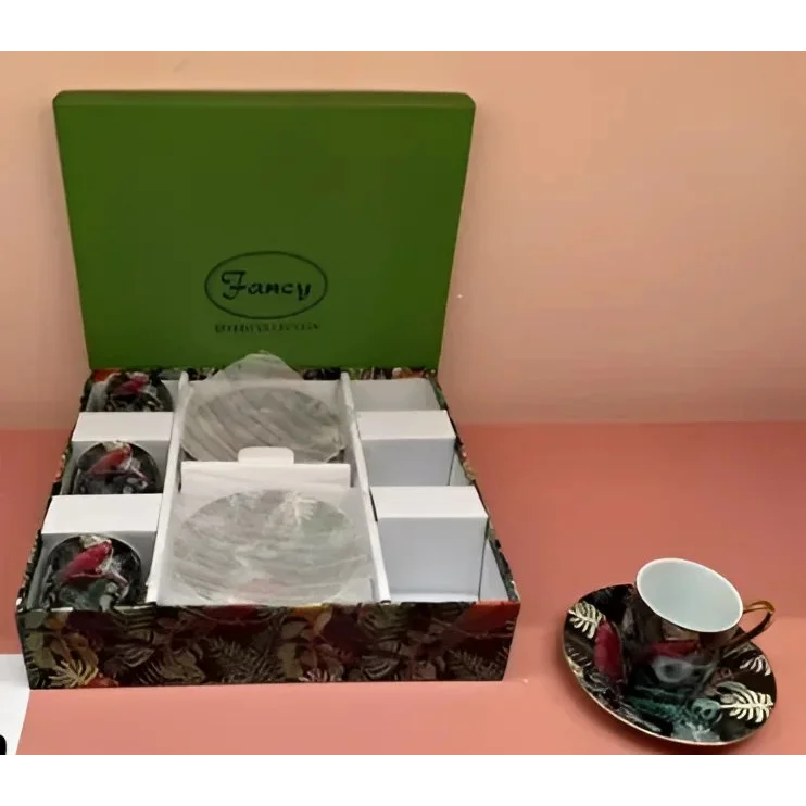 Boxed set of six floral espresso cups and saucers from Fancy Home Collection Dessert Coffee set