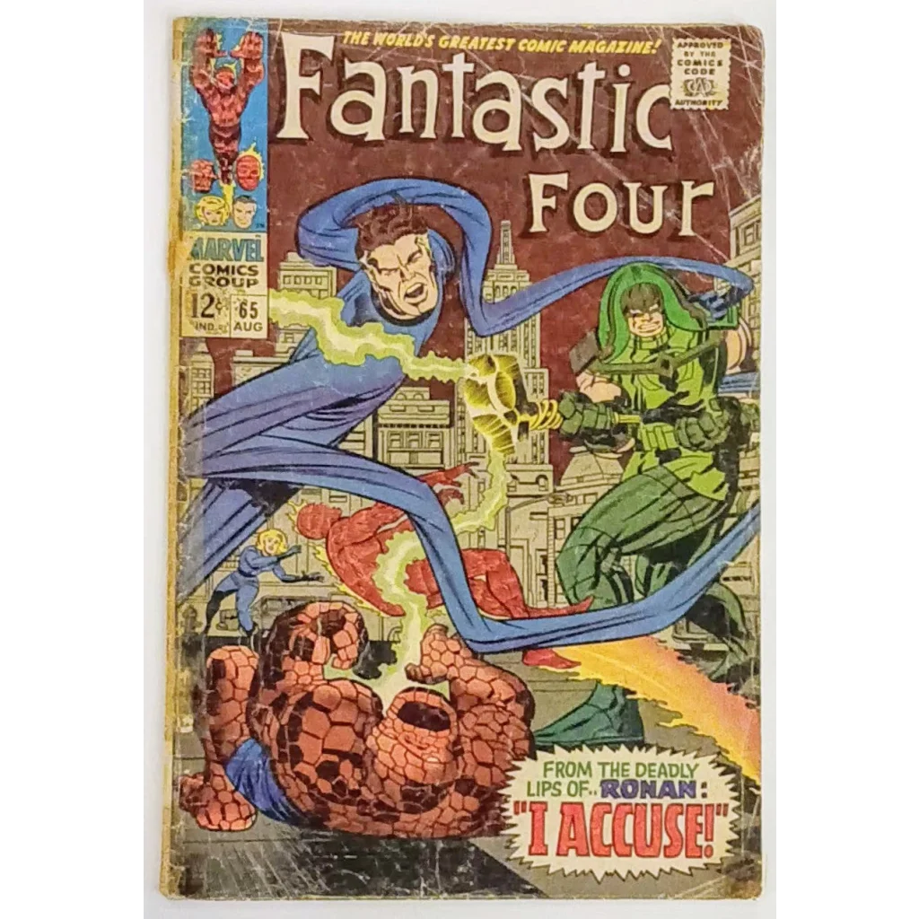 Fantastic Four issue 65 comic cover with Ronan in action, Marvel Comics 1967
