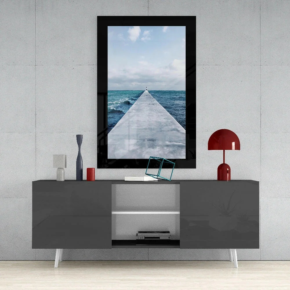 Stunning Ocean Pier Glass Wall Art with Black Frame | Contemporary Home Wall Art | vintageantiquesgifts.com