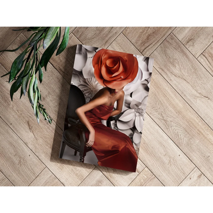 Stunning red gown insigne aluminum print with giant rose
