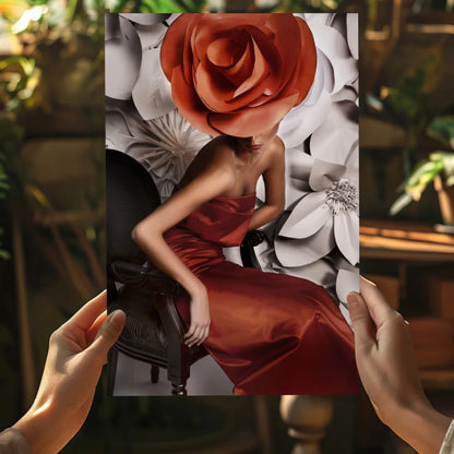 Stunning red gown insigne aluminum print with giant rose