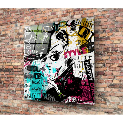 Urban Graffiti Girl Tempered Glass Art with Neon Splashes | Modern Wall Art Decor | vintageantiquesgifts.com