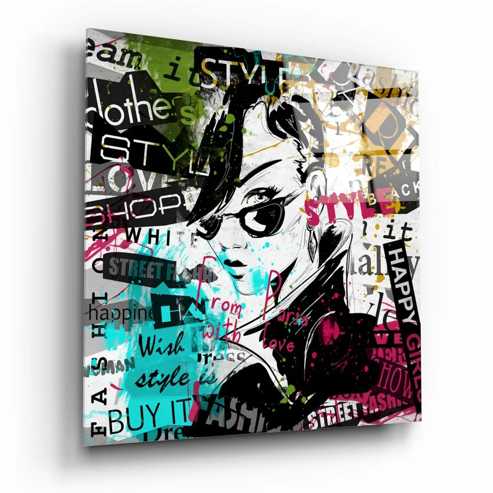 Urban Graffiti Girl Tempered Glass Art with Neon Splashes | Insigneart USA | vintageantiquesgifts.com