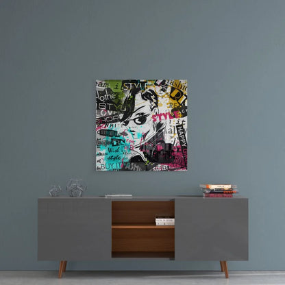 Urban Graffiti Girl Tempered Glass Art with Neon Splashes | Contemporary Home Wall Art | vintageantiquesgifts.com
