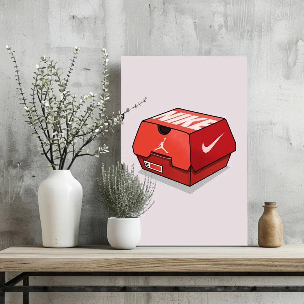 Red Nike Shoebox Insigne Aluminum Print Wall Art | Glass Wall Art Print | vintageantiquesgifts.com