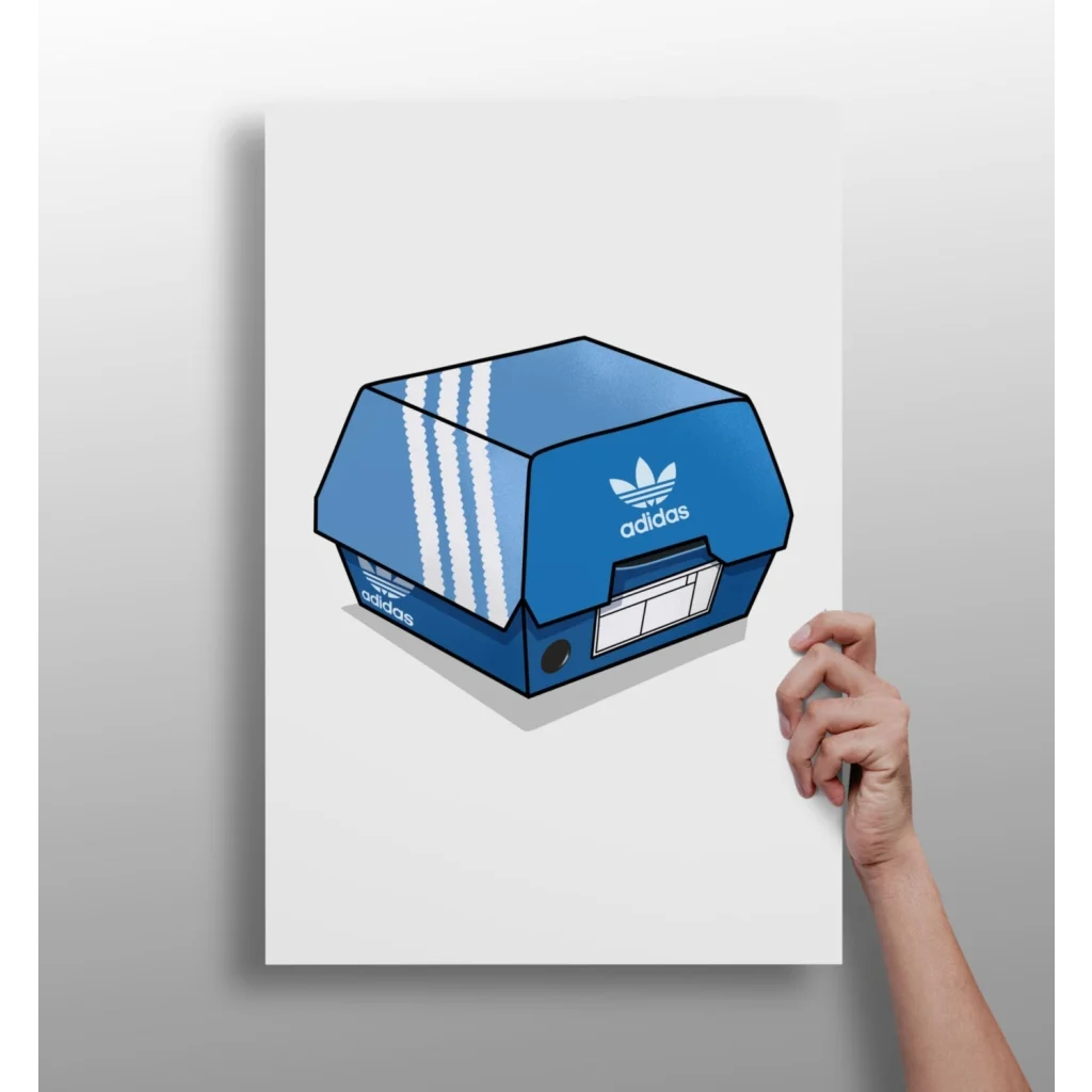 Insigne Aluminum Prints Blue Adidas Box Art with Vivid Colors | Insigneart USA | vintageantiquesgifts.com