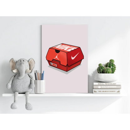 Red Nike Air Jordan shoebox on insigne aluminum print with Jumpman logo