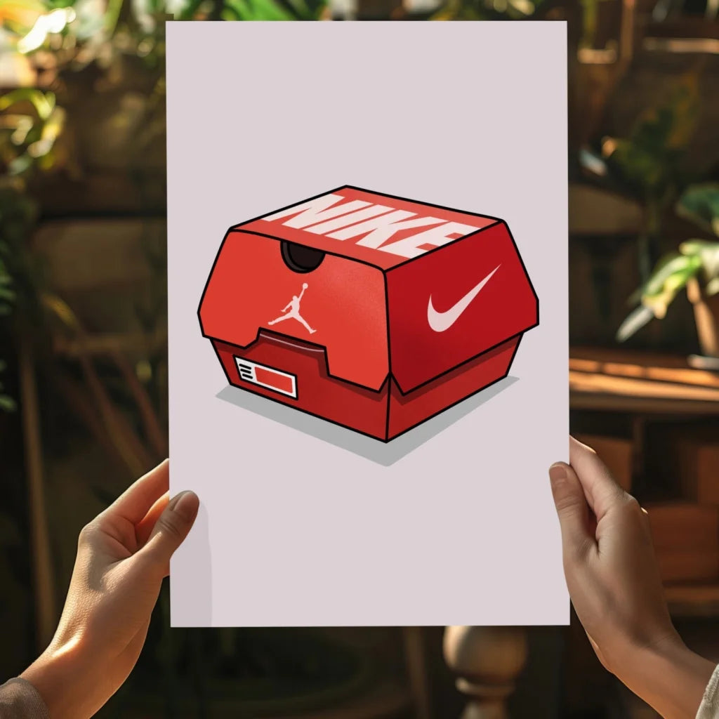 Red Nike Air Jordan shoebox illustration on insigne aluminum print