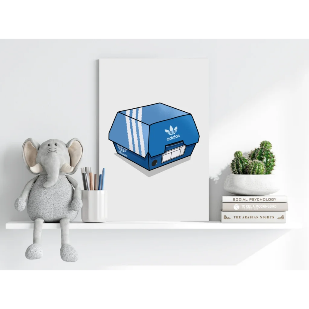 Vivid blue Adidas hamburger box on insigne aluminum print