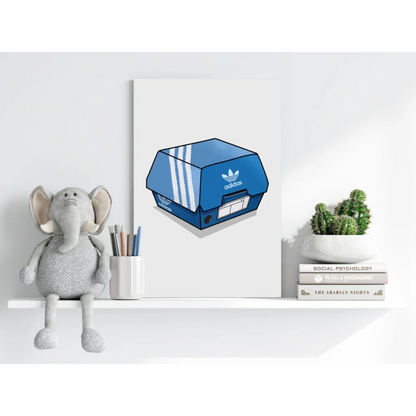 Vivid blue Adidas hamburger box on insigne aluminum print