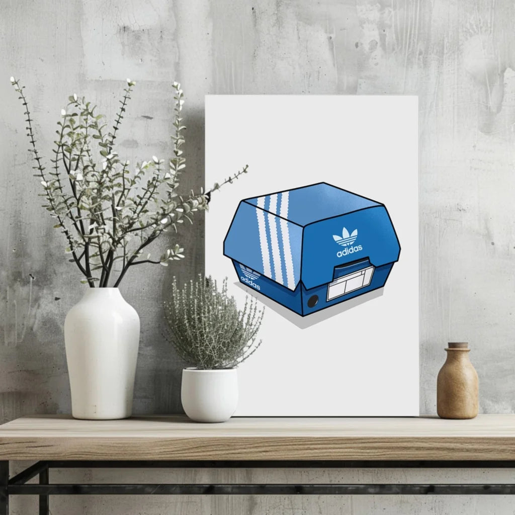 Insigne Aluminum Prints Blue Adidas Box Art with Vivid Colors | Glass Wall Art Print | vintageantiquesgifts.com