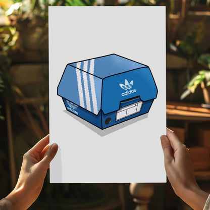Blue Adidas hamburger box art on insigne aluminum prints