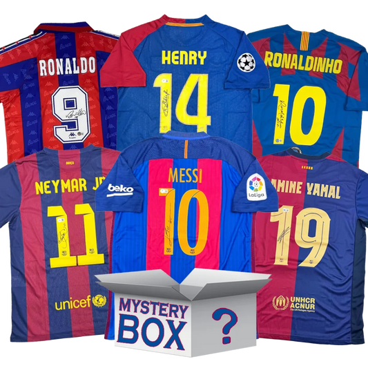 FC Barcelona Autographed Soccer Jersey Mystery Box with PSA JSA or Beckett COA | Hall of Fame Sports Memorabilia | vintageantiquesgifts.com