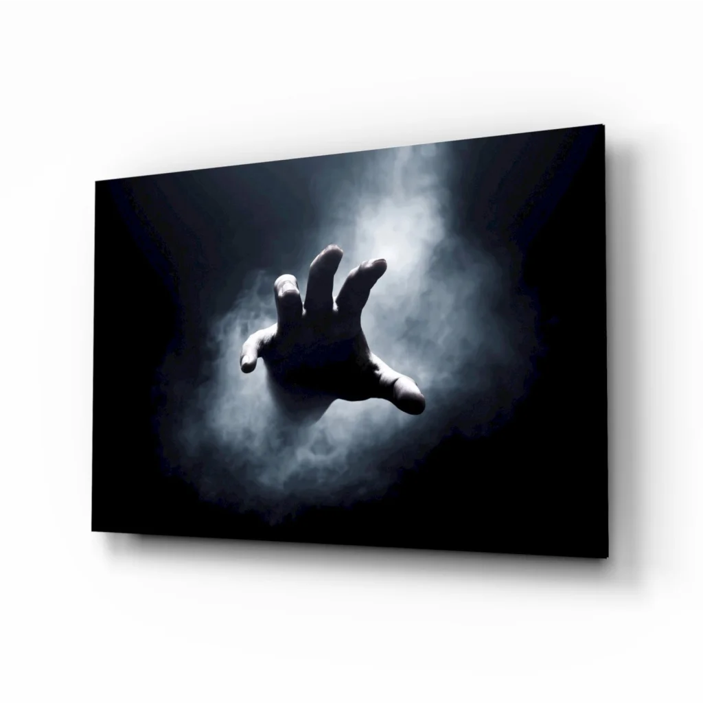 Reaching Hand Through Mist Black Canvas Wall Art | Insigneart USA | vintageantiquesgifts.com