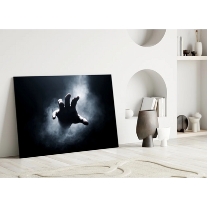 Reaching Hand Through Mist Black Canvas Wall Art | Modern Wall Art Decor | vintageantiquesgifts.com