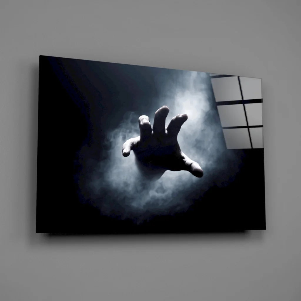 Reaching Hand Through Mist Black Canvas Wall Art | Glass Wall Art Print | vintageantiquesgifts.com
