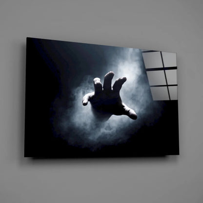 Reaching Hand Through Mist Black Canvas Wall Art | Glass Wall Art Print | vintageantiquesgifts.com