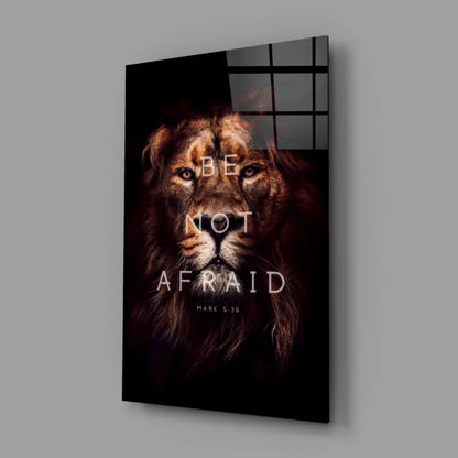 Fearless Lion glass wall art with Mark 5:36 scripture verse