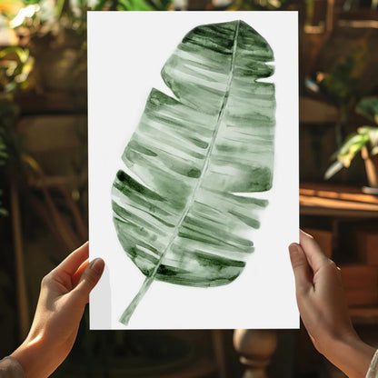 Watercolor banana leaf in soft greens on insigne aluminum print