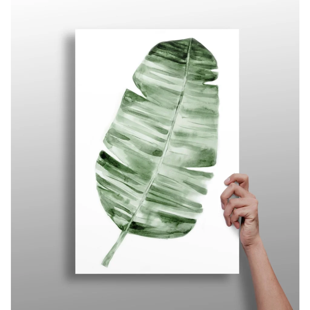 Watercolor banana leaf on insigne aluminum print, soft green gradients