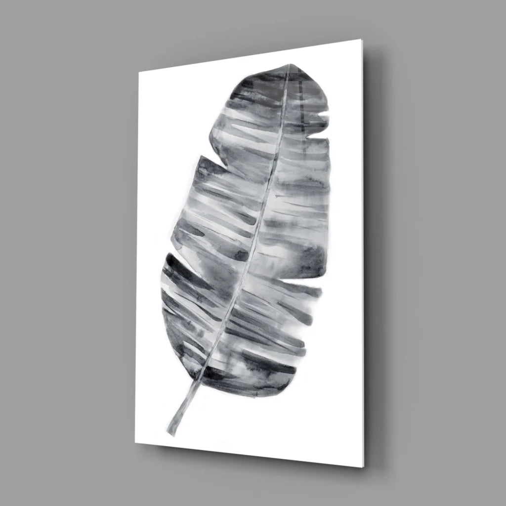 Stunning Banana Leaf Canvas Wall Art in Black and White | Glass Wall Art Print | vintageantiquesgifts.com