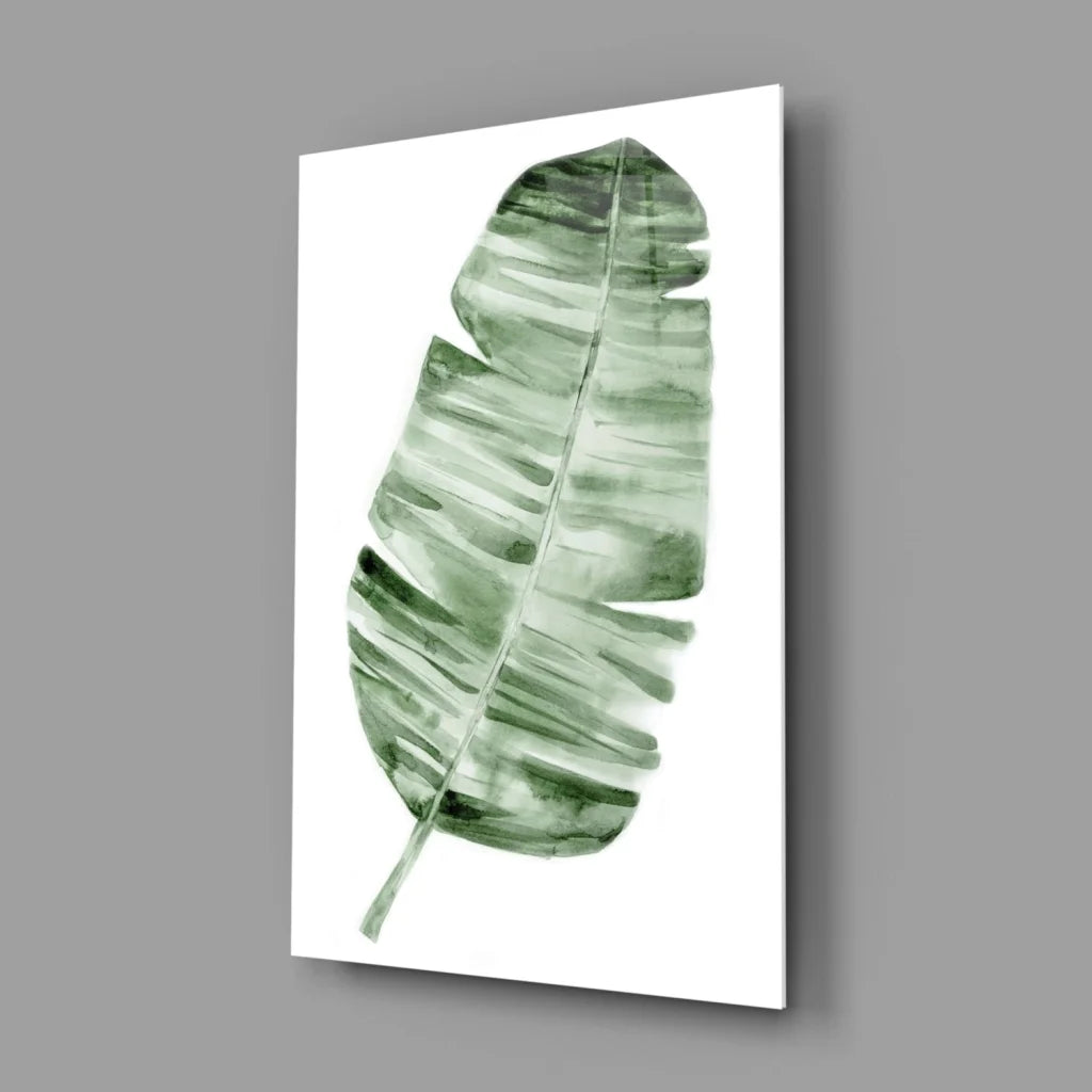 Watercolor banana leaf on glass wall art print for home decor