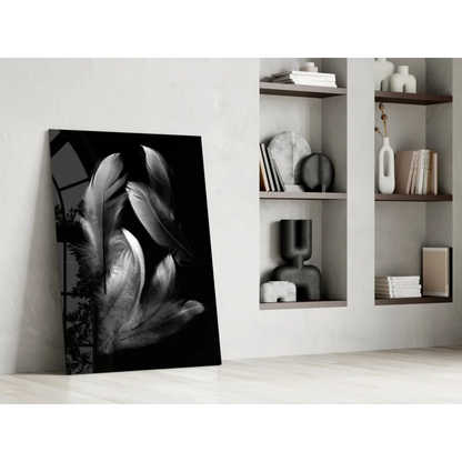 Monochromatic feather wall art canvas print in black and white