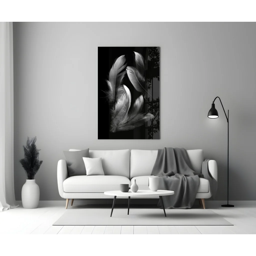 Feathered Elegance Black and White Canvas Wall Art | Modern Wall Art Decor | vintageantiquesgifts.com