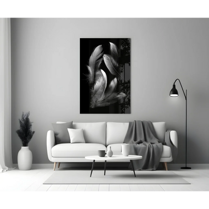 Feathered Elegance Black and White Canvas Wall Art | Modern Wall Art Decor | vintageantiquesgifts.com