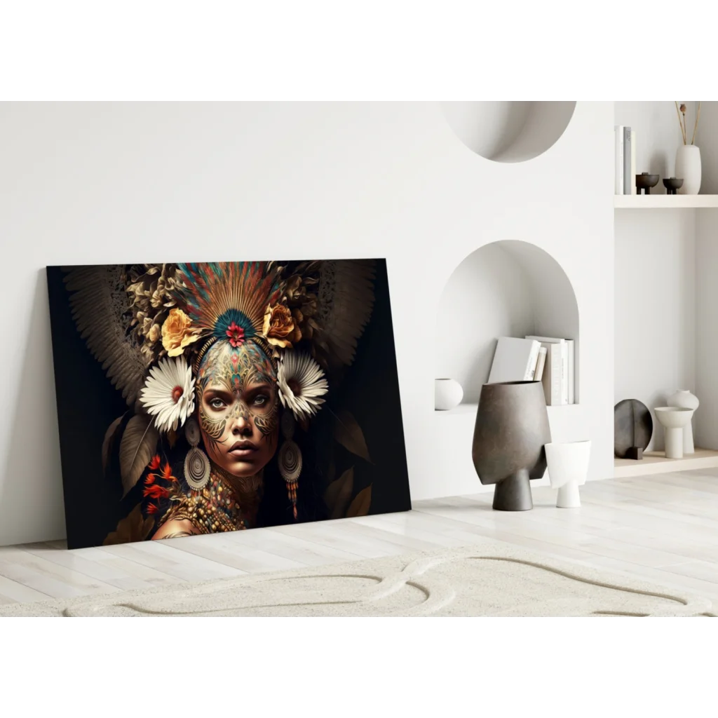 Feathered Goddess Portrait Canvas Wall Art | Modern Wall Art Decor | vintageantiquesgifts.com