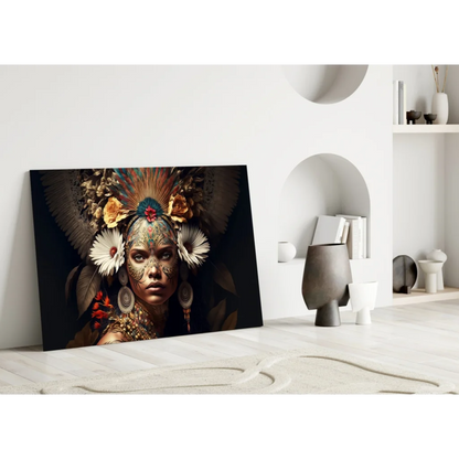 Feathered Goddess Portrait Canvas Wall Art | Modern Wall Art Decor | vintageantiquesgifts.com